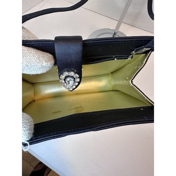 Saks Fifth Avenue Vintage Italy Black Satin Cocktail Purse With Jewel Clasp - Picture 5 of 11